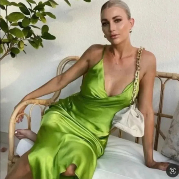 NWT zara neon green camisole drape dress - Picture 1 of 12